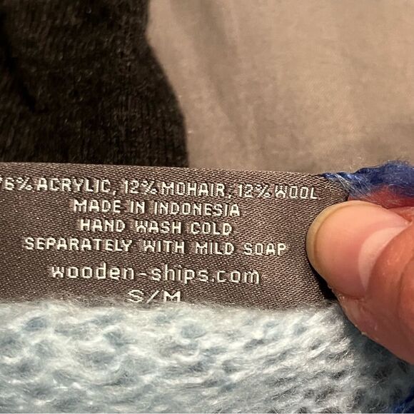 NEW Wooden Ships Mohair Wool Blend Light Blue Lightweight Seahorse Sweater S/M - Picture 6 of 7